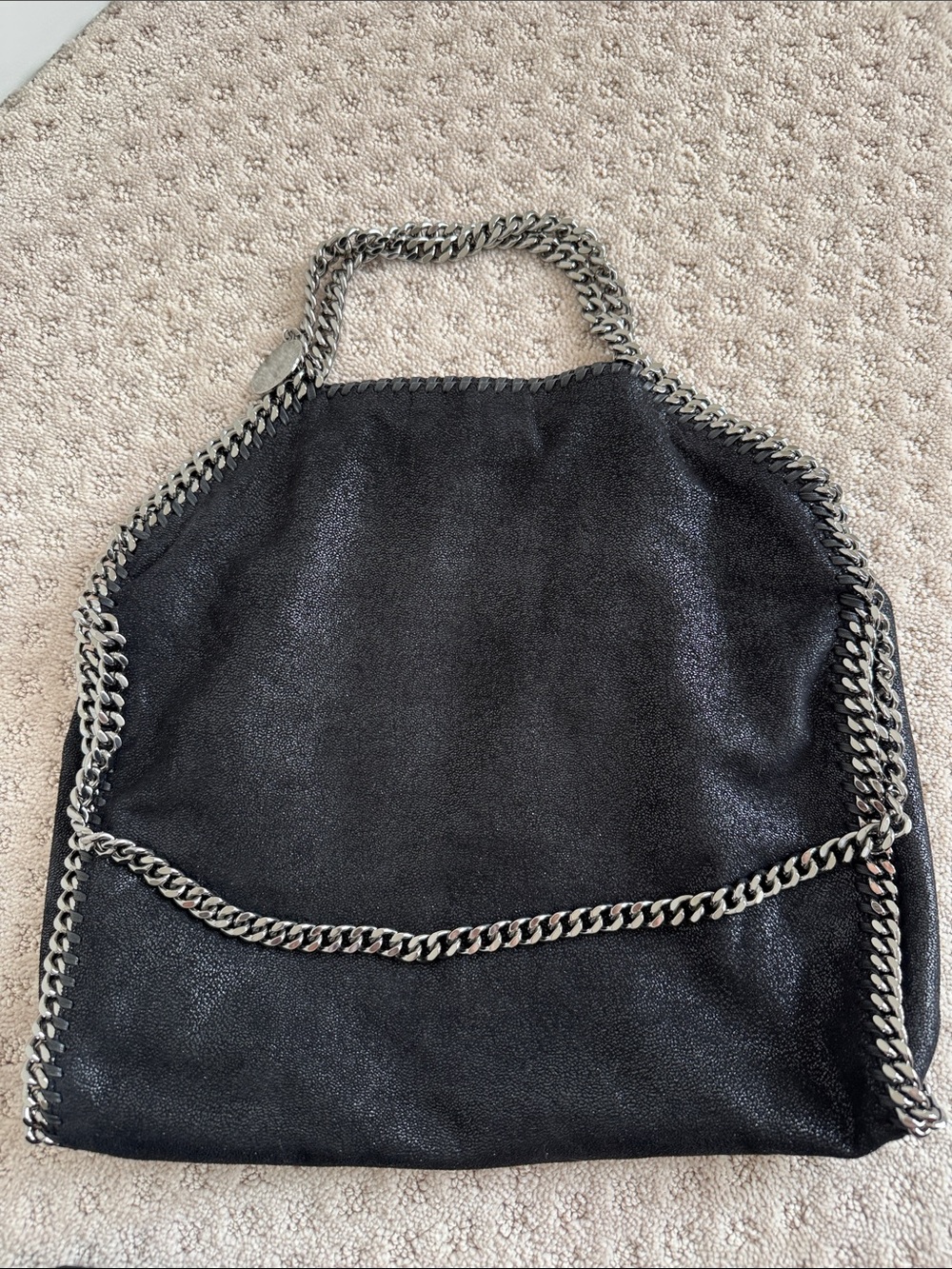 Stella McCartney Black Falabella Tote with Silver Chain Trim